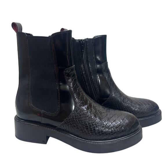 Jeffrey Campbell Edmond Chelsea Black Snake Scales Textured Ankle Boots 7 Zipper - Picture 1 of 9